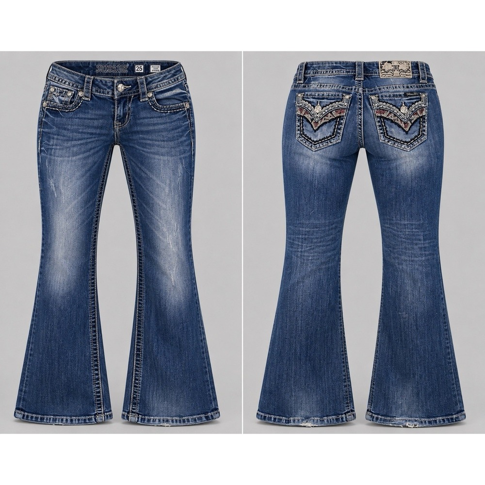 Miss Me jeans sig boot womens 26 americana whiskering rhinestones y2k tribal